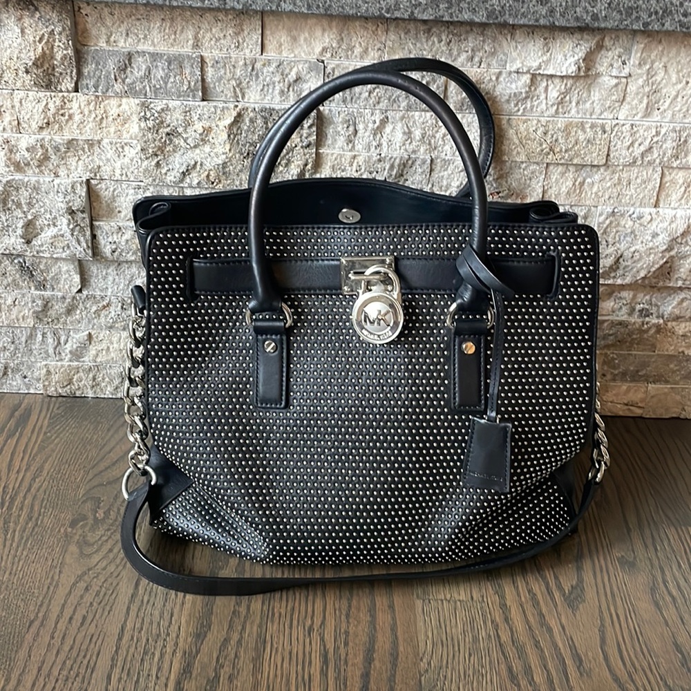 Michael Kors large Hamilton silver studded  leather handbag! A classic piece.